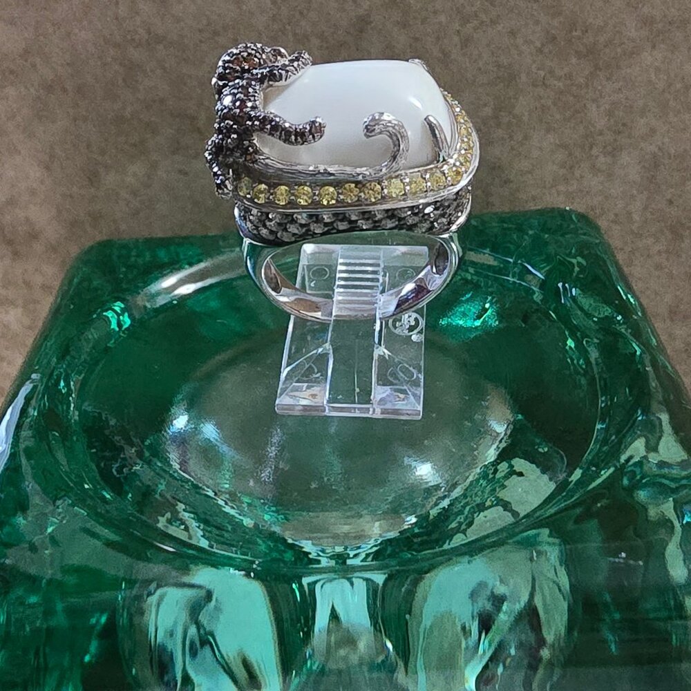 White Onyx Sterling Silver Monkey Ring - image 5